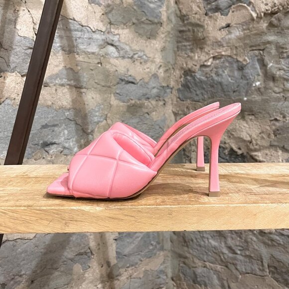 Bottega Veneta Blossom Pink Leather The Rubber Lido Heeled Sandals - Picture 7 of 11